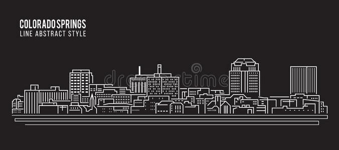 城市景观建筑线艺术矢量插图设计科罗拉多泉城