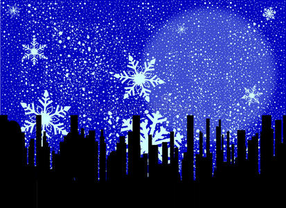 下雪 鳞片 艺术品 傍晚 艺术 插图 冬天 绘画 城市 城市景观