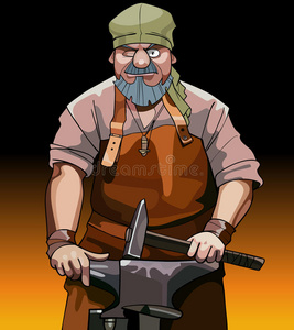 带锤子的卡通男性铁匠工人