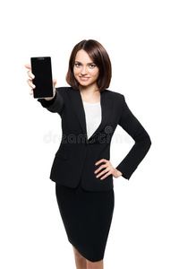 商务女性展示手机显示