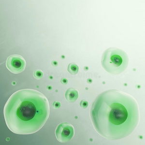 绿色细胞背景。 生命与生物学，医学科学，分子研究。 三维插图。