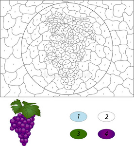 卡通葡萄。 儿童按数字教育游戏的颜色