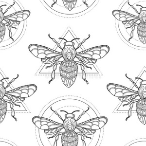 纹身 绘画 简单的 概述 动物 蜂蜜 自然 夏天 着色 插图