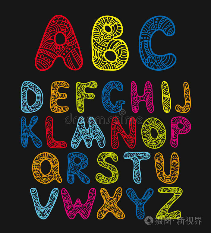 涂鸦手绘矢量彩色字母表