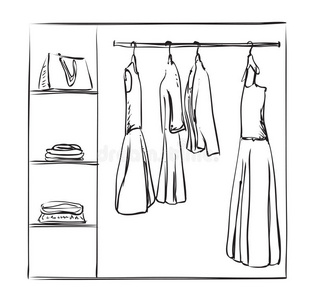 手绘衣柜草图.插画