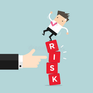 商人站在摇摇欲坠的风险块上,由经理亲自操作.照片