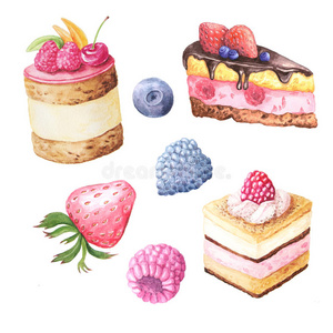要素 生日 甜点 樱桃 面包店 浆果 美味的 蓝莓 绘画