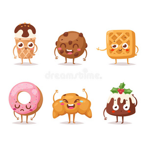 蛋糕 面包店 巧克力 杏仁饼 表情符号 性格 童年 插图