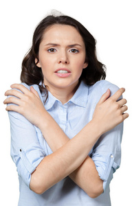 迷人的年轻女孩冻僵了照片