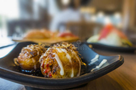 油炸 盘子 热的 美食家 章鱼 小吃 美味的 饺子 烹饪