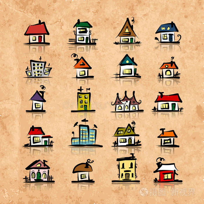 纸张 欧洲 涂鸦 建筑 房子 咕哝 房地产 轮廓 艺术 卡通