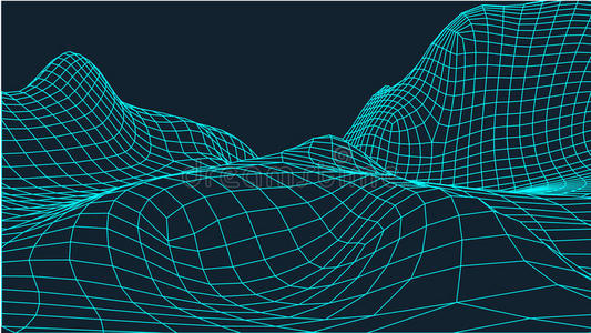抽象线框景观背景。 网络空间网格。 三维技术插图。 数字演示文稿。