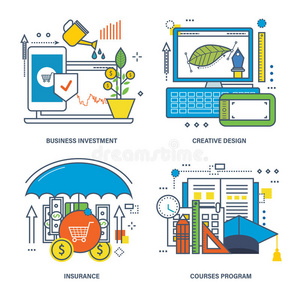 商业投资理念，创意设计，保险和课程计划。