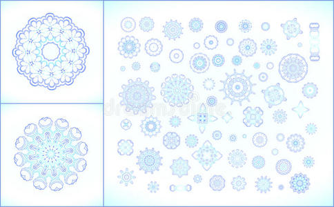 一组蓝色矢量雪花