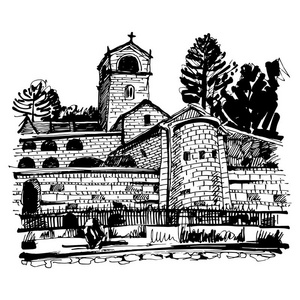 克蒂涅修道院黑白手绘古卡皮