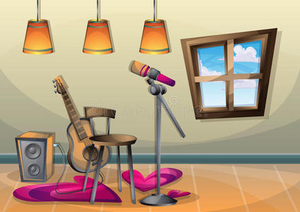 地板分层卡通矢量插画分层室内音乐室照片
