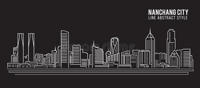 城市景观建筑线艺术矢量插图设计南昌市