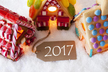 五颜六色的姜饼屋，雪，文字2017
