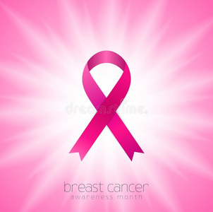 乳腺癌意识月。 粉红色丝带和白色光束