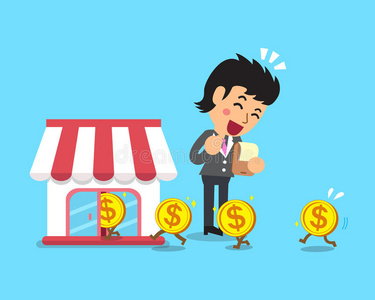 卡通女商人用她的生意赚钱照片