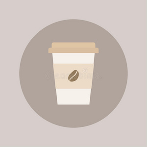 一次性咖啡杯图标与豆子标志，矢量插图平面设计