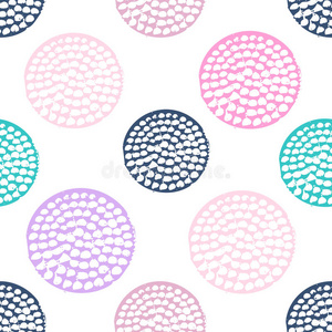 彩色纹理圆圈无缝图案，蓝色，粉红色，圆形格栅波尔卡点