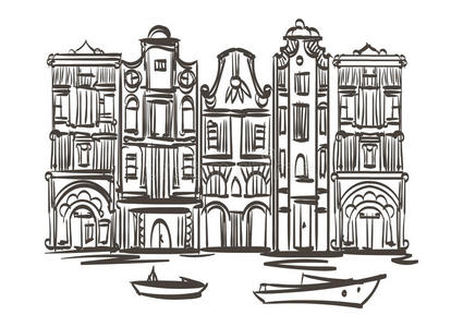 古老的 城市 要素 风景 建筑学 欧洲 绘画 插图 建筑
