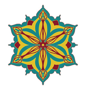 抽象矢量设计元素,花形对称图案在相当红,蓝,黄的颜色组合中照片