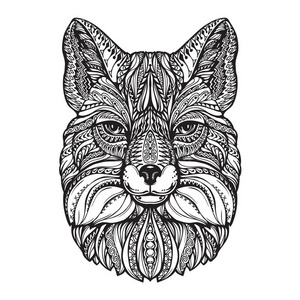 狐狸头. 手绘素描动物. 民族图案矢量插图照片