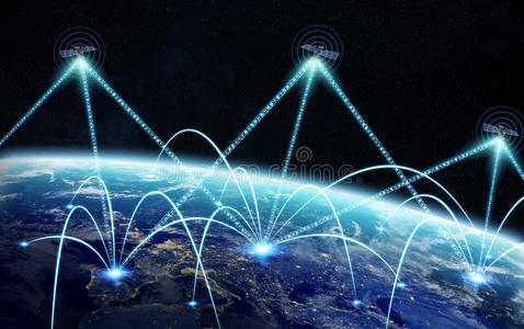 全球网络和卫星数据交换3D渲染元素