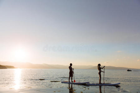 夏威夷 长的 假日 桨板 运动 天空 健身 风景 海洋 身体