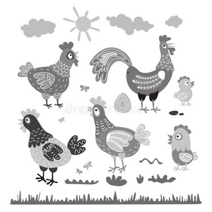 食物 插图 可爱的 性格 牲畜 羽毛 绘画 农场 农业 小鸡