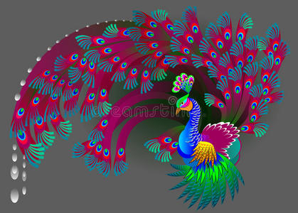 自然 宠物 形象 艺术 绘画 孔雀 季节 仙境 羽毛 幸福