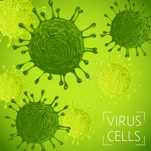 带有病毒细胞的抽象绿色背景。