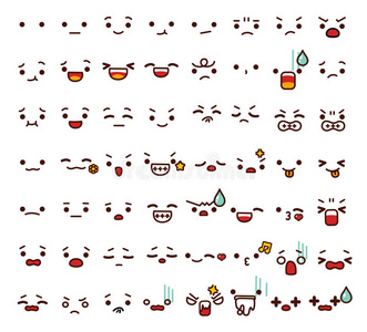 收集可爱的表情符号表情符号涂鸦卡通脸,微笑,快乐,悲伤,震惊,无聊