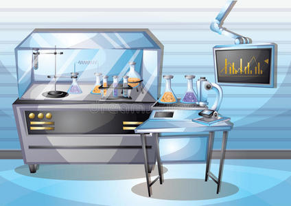 卡通矢量插图实验室内部房间与分离层