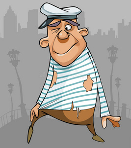 穿着破烂衣服的卡通滑稽男水手照片