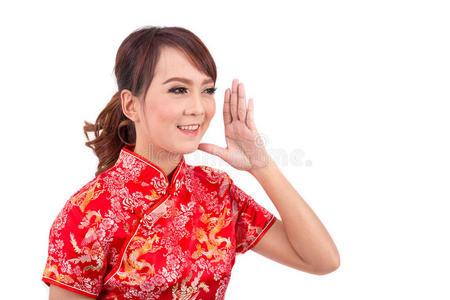 亚洲中国女孩用传统汉语问候照片