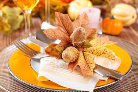 枫树 收获 复制 餐具 奢侈 橡子 宴会 秋天 中心件 优雅