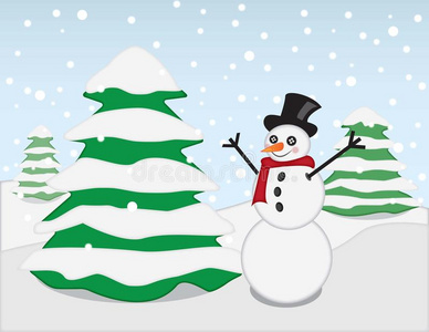插图 风景 雪人 假日 下雪 圣诞节 冬天
