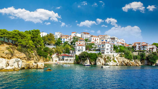 欧洲 建筑 城市 房屋 海景 全景图 房子 海滩 爱琴海