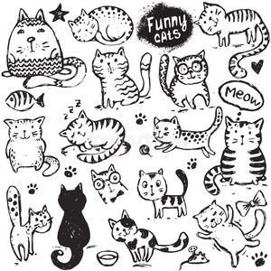 动物 有趣的 收集 快乐 小猫 美丽的 要素 形象 幽默