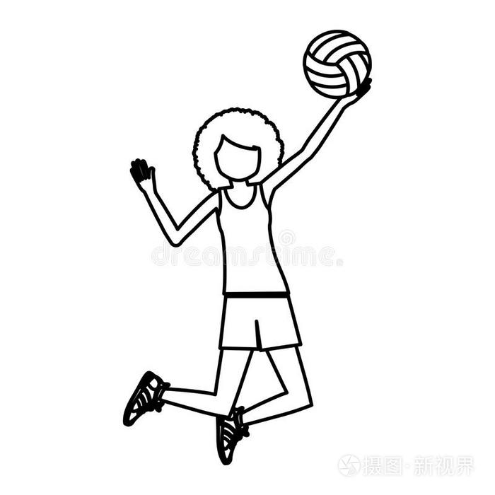 女孩打排球设计插画