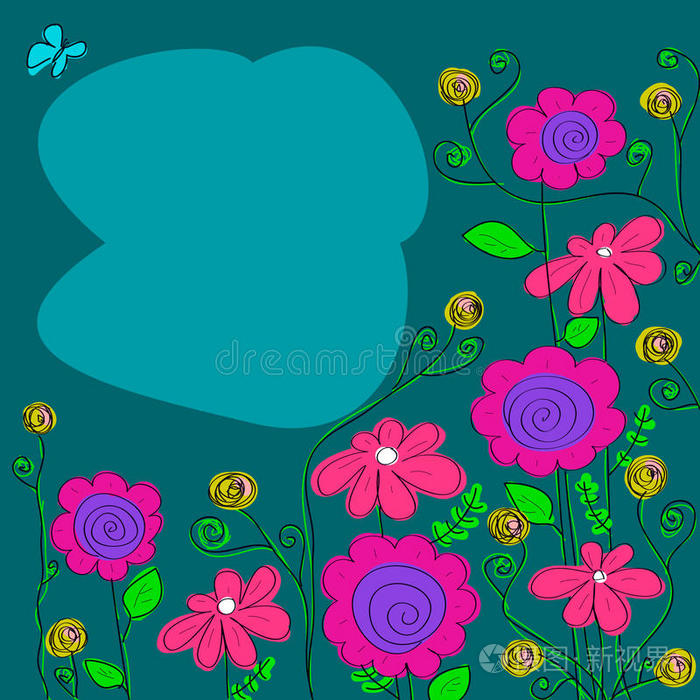 蓝色背景上粉红色野花的排列。