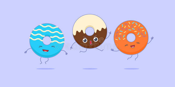 食物 甜点 可爱极了 可爱的 吉祥物 洒水 卡通 插图 美味的