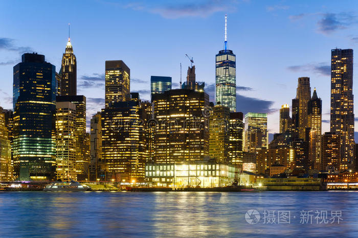 目的地 市中心 曼哈顿 城市景观 城市 照亮 哈德逊 全景图