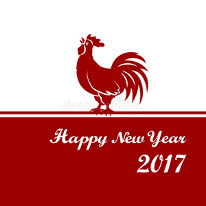 2017中国公鸡新年。 红色公鸡的轮廓。 十二生肖符号。 用于设计贺卡和贺卡的元素