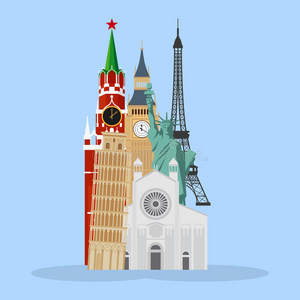 卡通 绘画 意大利 旅行 巴黎 纪念碑 自由 目的地 公司