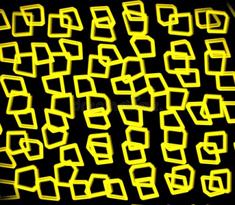 抽象分形魔术黄色混沌多边形在黑色
