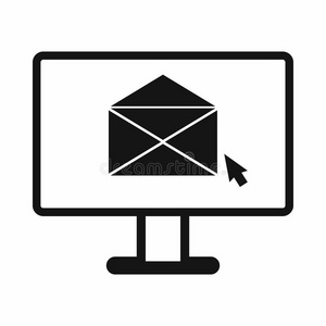 电脑带有电子邮件图标，风格简单